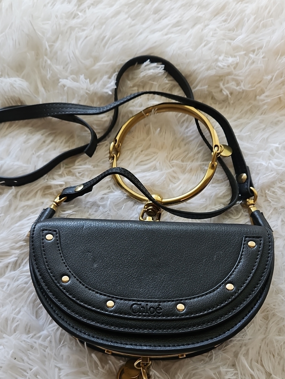 Chloe Small Black Leather Crossbody Bag with Gold Hardware